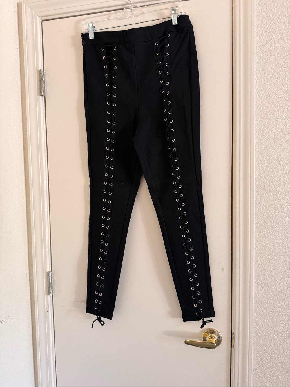 Black Lace-Up Skinny Pants